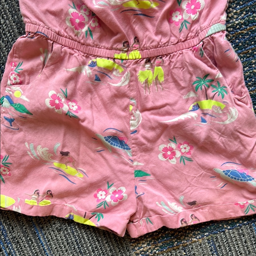 Mini Boden Hawaiian 🌺 Pink Jumpsuit Romper with pockets! So Comfy & Soft - Picture 4 of 5